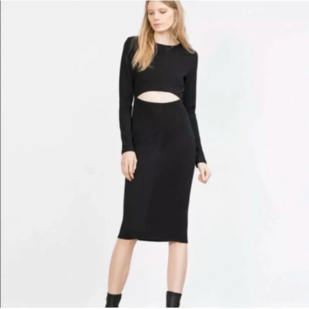 ZARA black cutout midi dress size medium